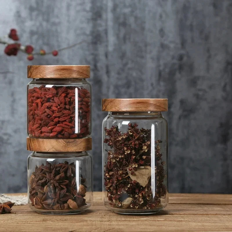 Bocaux en verre à couvercle en bois