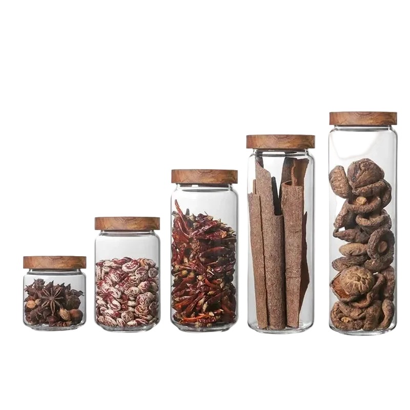 Bocal en verre, couvercle en bois