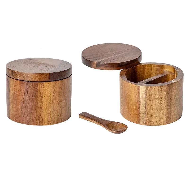 Boîte à sel en acacia – Deux compartiments