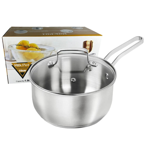 Casserole en inox de 16 cm devant sa boîte