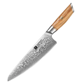 Couteau de chef Damas 21 cm, acier poudre, manche olivier