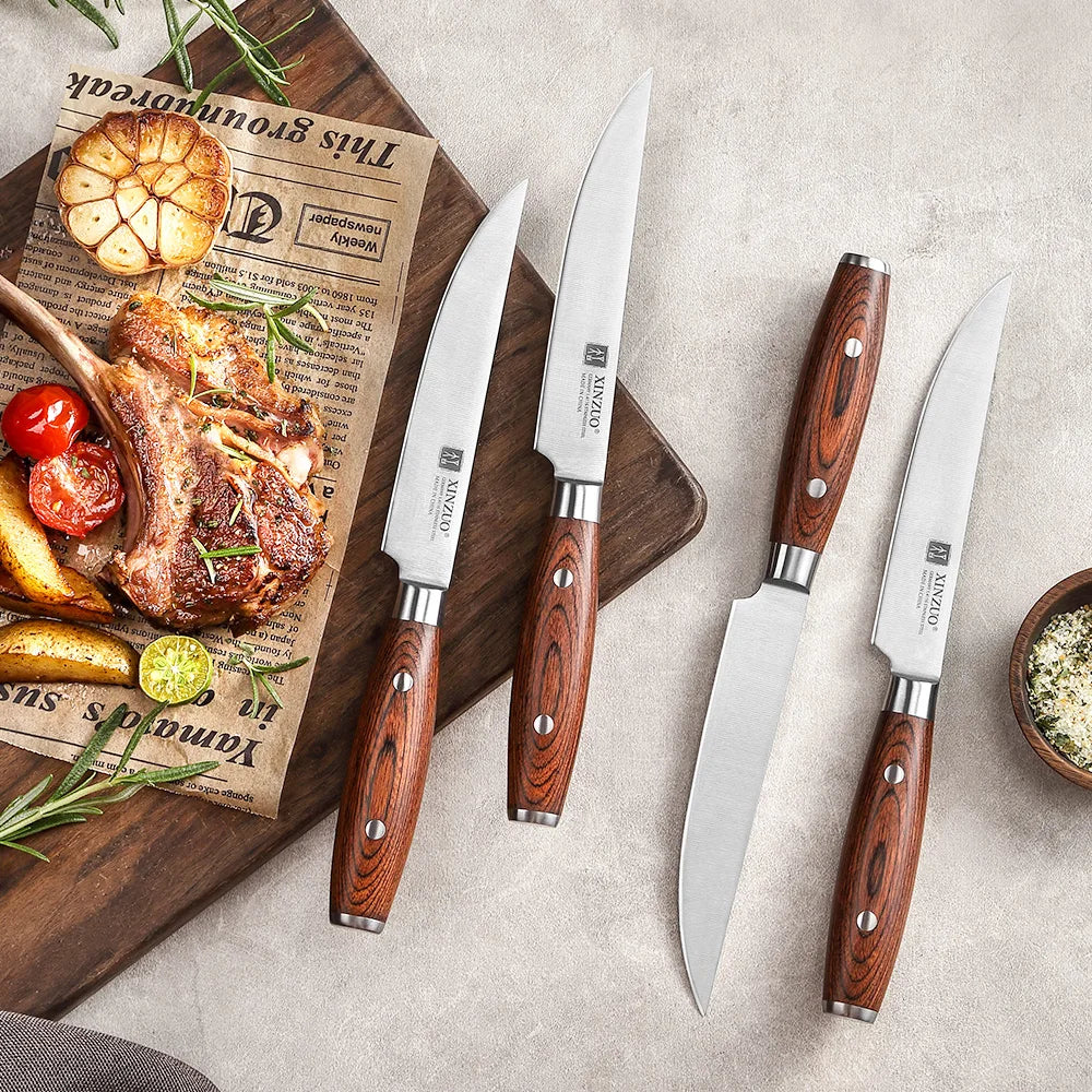 Couteaux à steak XINZUO à lame lisse et manche en bois pakka, dans leur coffret