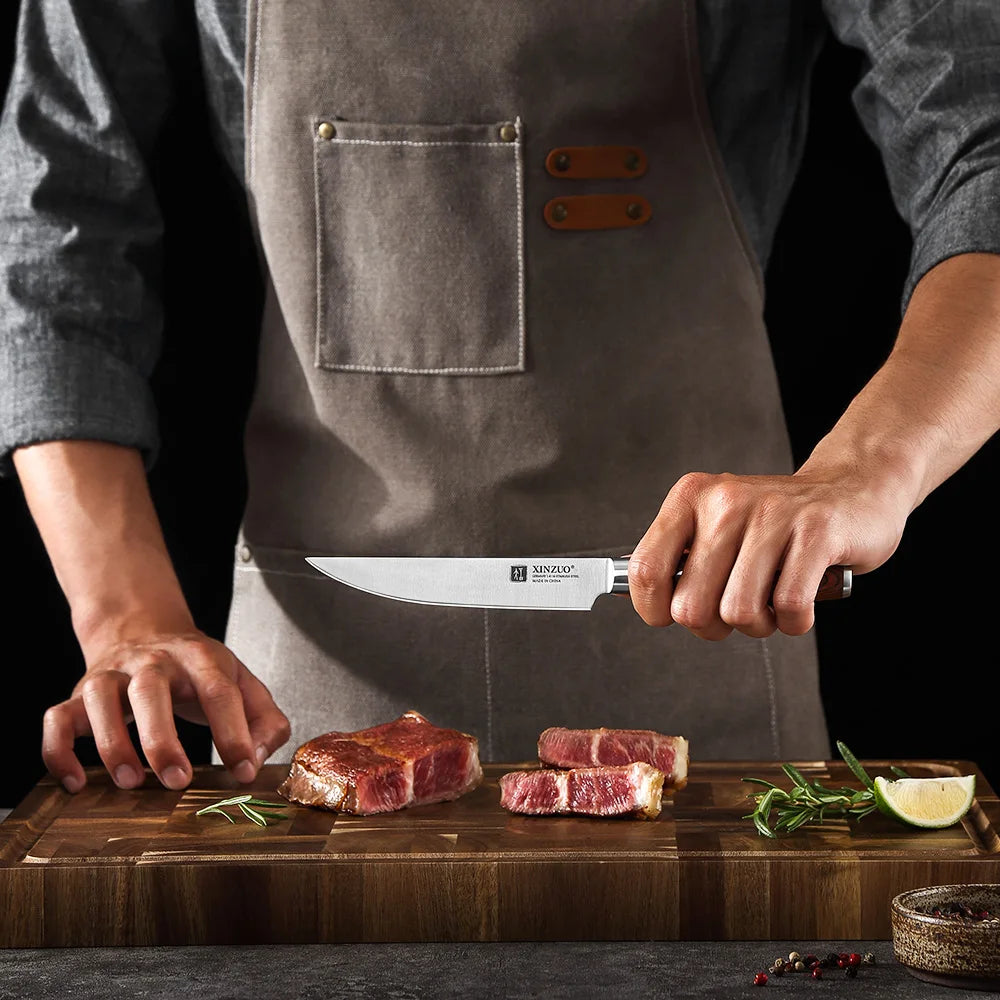 Couteaux à steak XINZUO à lame lisse et manche en bois pakka, dans leur coffret