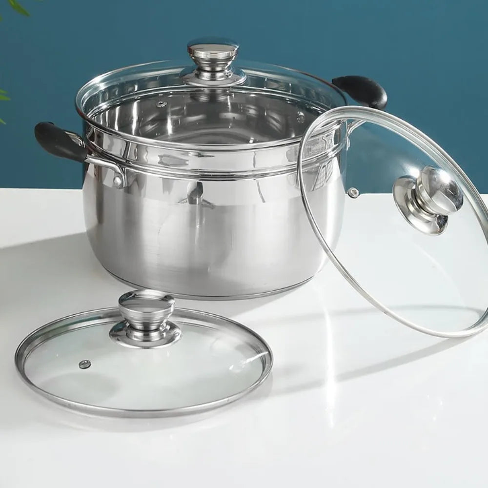 Couvercles en verre trempé cerclés d'inox, avec bouton en inox