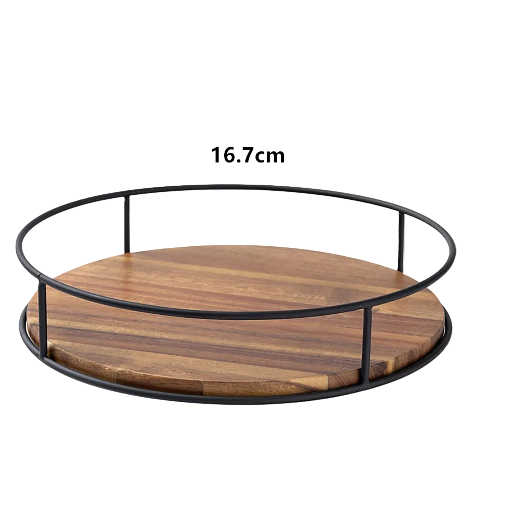 Plateau tournant en acacia, cadre en acier noir – 16,7 cm