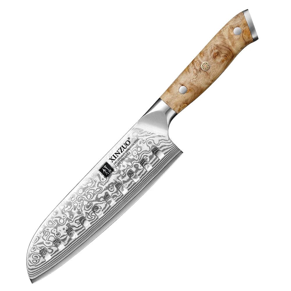 XINZUO santoku, 18 cm hollow-edge blade