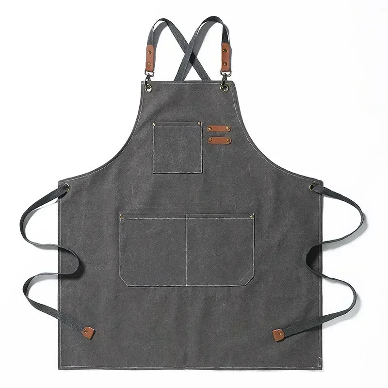 Tablier de cuisine en toile de coton, bretelles croisées et poches — Gris anthracite
