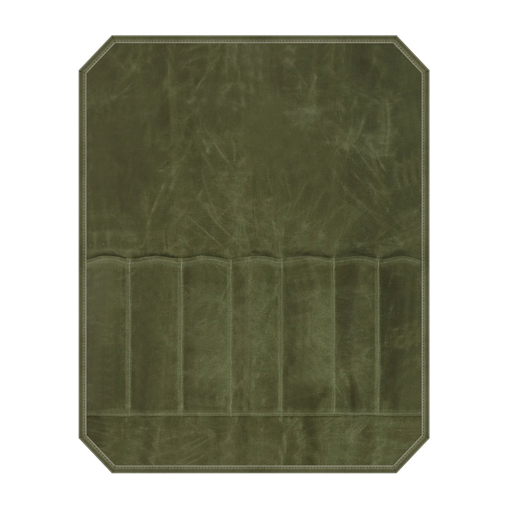 Trousse à couteaux en toile cirée, coloris vert olive