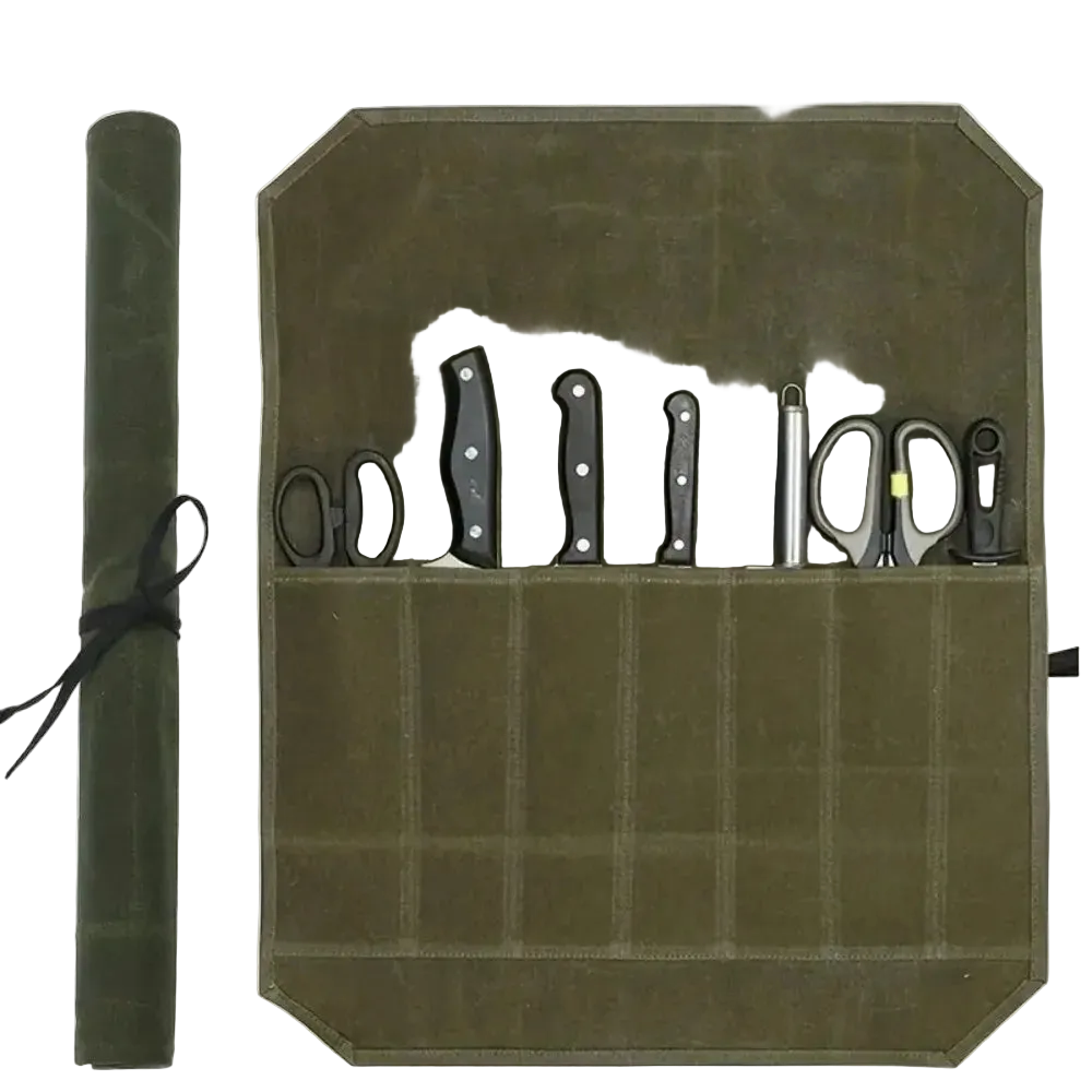 Trousse à couteaux en toile cirée, 7 poches