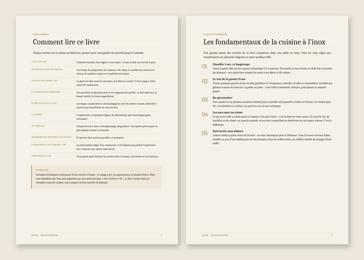 Preview of the pages on how to read the book and stainless steel cooking basics