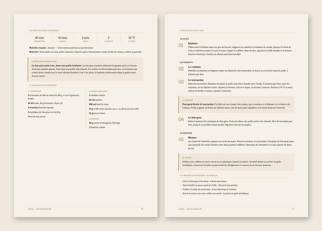 Recipe preview: specs, the detail that makes the difference, ingredients to the gram and step-by-step method