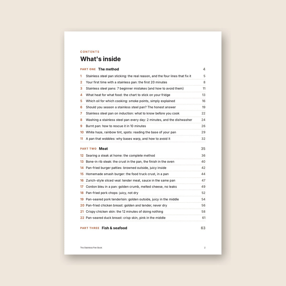 The Stainless Pan Book contents page